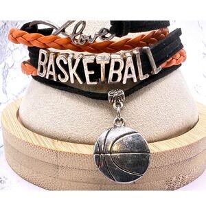 Orange Black Basketball Bracelet School Spirit Team Colors Adjustable 6.25–8"